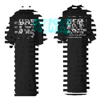 Groovy Support Squad Ovarian Cancer Awareness White Ribbon T-Shirt | Seseable CA