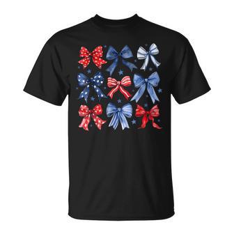 Happy 4Th Of July Patriotic Girl Boho Coquette Bows T-Shirt - Thegiftio UK