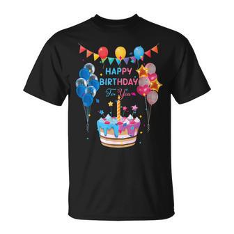 Happy Birthday To You ケーキとバルーンパーティー Tシャツ - Kawaiitshirt