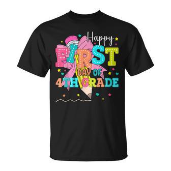 Happy First Day Of 4Th Grade Girls Coquette Back To School T-Shirt - Thegiftio UK
