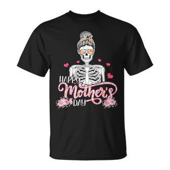 Happy Mother's Day X-Ray Skeleton Bow Tie Sunglasses Flowers T-Shirt - Monsterry