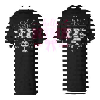 Hello Nine Est 2016 Coquette Bow 9Th Birthday Girl T-Shirt - Thegiftio