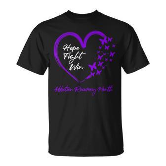 Hope Fight Win Addiction Recovery Month Purple Heart T-Shirt - Thegiftio UK
