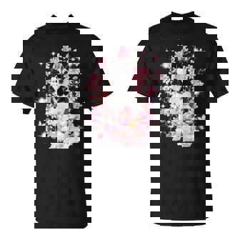 Husky Dog Japanese Cherry Blossom Sakura Flower T-Shirt - Monsterry