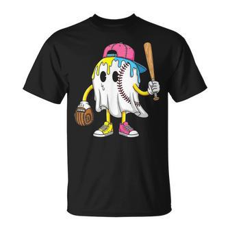 Ice Cream Drip Ghost Baseball Spots Baseball Drip Halloween T-Shirt - Thegiftio UK