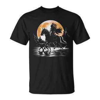 Indio Nativo Con Perro Luna Llena Cultura Nativa Americana Camiseta unisex - Regaloses