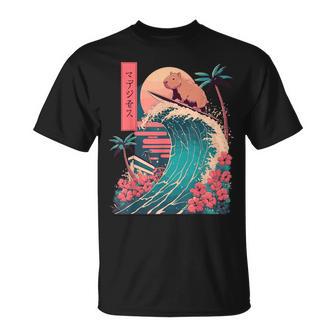 Japanese Capybaraurfing Wave Great Wave Japan T-Shirt - Seseable
