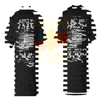 Jesus Is King Christian Cross Usa American Flag Religious T-Shirt | Mazezy