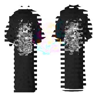 Jolie Loutre Entourée De Fleurs Colorées T-Shirt - Cadeauxyz