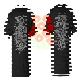 Jolies Fleurs Coquelicots Rouges En Pleine Floraison Formes Blanches Mania T-Shirt - Cadeauxyz