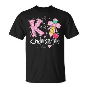 K Is For Kindergarten Teacher Coquette Bow Back To School T-Shirt - Thegiftio