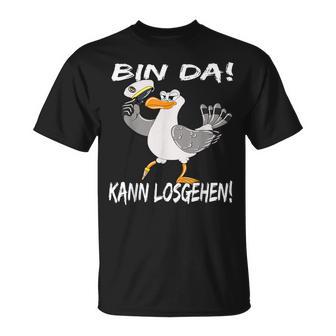 Kapitän Möwe Ostsee Nordsee Urlaub Bin Da Kann Losgehen T-Shirt - Geschenkecke