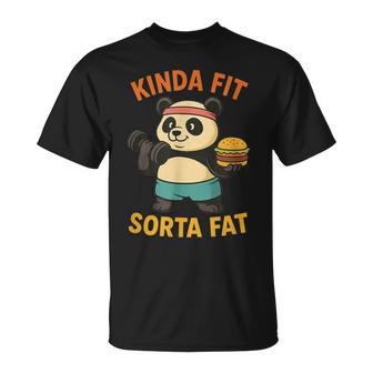 Kinda Fit Sorta Fat Gym Cute Panda Retro T-Shirt - Thegiftio UK