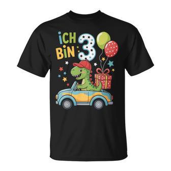 Kinder Kinder Dinosaurier 3Geburtstag Junge Auto Dinosaurier Party 3 Jahre Alt T-Shirt - Geschenkecke