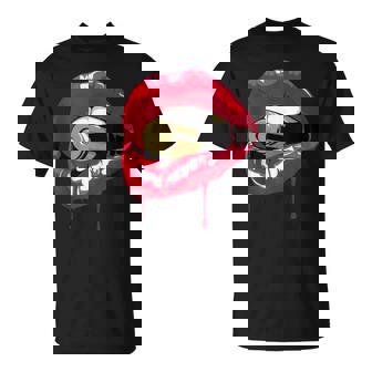 Labios Rojos Bullet Morder In Mangas Camiseta unisex - Regaloses