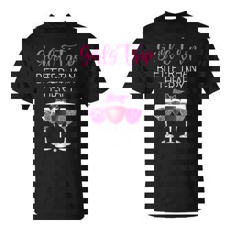 Ladies Girls Trip Better Than Therapy Leopard Print Wine Glasses T-Shirt - Seseable