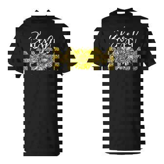 Leopard Blessed Mom Sunflower Mom Life Mother's Day Women T-Shirt - Monsterry