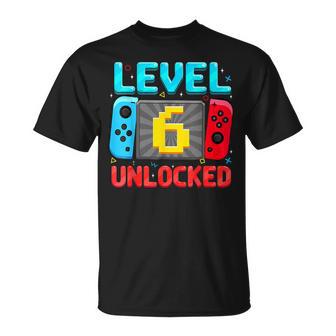 Level 6 Unlocked 6Th Birthday Boy Gamer Six Year Old T-Shirt - Thegiftio UK
