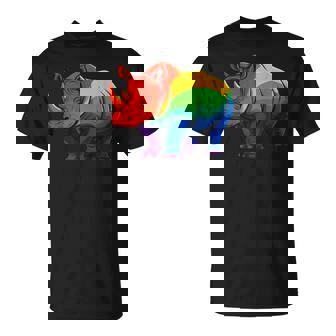 Lgbt 力強い虹色のサイ Rainbow Rhinoceros Graphic Tシャツ - Kawaiitshirt