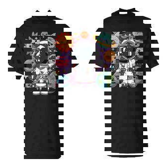 Lindo Astronauta Kawaii Con Planetas Felices Y Espacio De Estrellas Camiseta unisex - Regaloses