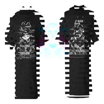 Lobo Dj Electrónica Música Beats Cuello Camiseta unisex - Regaloses