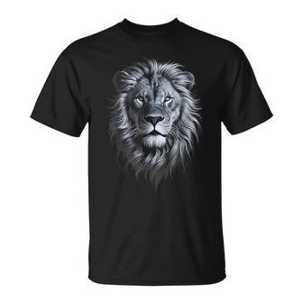 Löwenkopf Mit Blauen Augenchwarze Kunst Für Löwenliebhaber Tiere T-Shirt - Geschenkecke