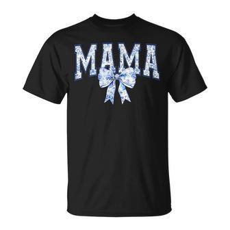 Mama Coquette Toile Blue Bow Floral Mother's Day Mom Family T-Shirt - Thegiftio UK