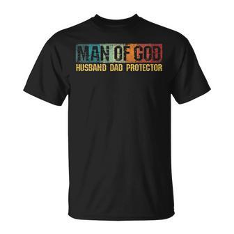 Man Of God Husband Dad Protector Christian Faith Fathers Day T-Shirt - Thegiftio UK