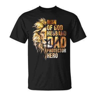 Man Of God Husband Dad Protector Hero Lion Father's Day T-Shirt - Thegiftio UK