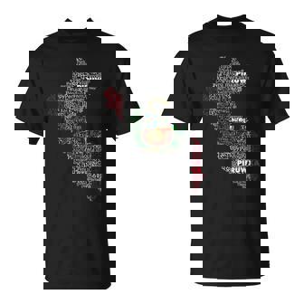 Mapa De La Bandera De Perú Piruw Piruwxa Perú En Idiomas Del Mundo Camiseta unisex - Regaloses