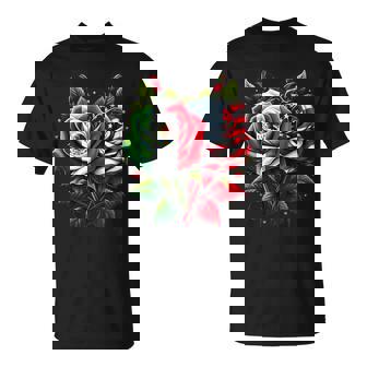 Mexico Usa Flag Mexican Flag American Flag Rose Flower T-Shirt - Monsterry