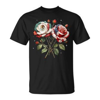Mexico Usa Flag Mexican Flag American Flag Rose Flower Women T-Shirt - Thegiftio UK