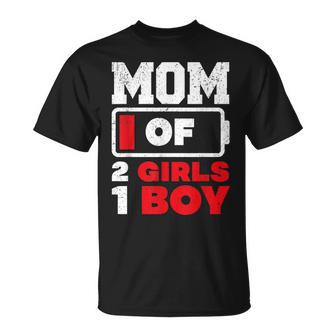 Mom Of 2 Girls And 1 Boy Battery Low Mother's Day T-Shirt - Thegiftio UK