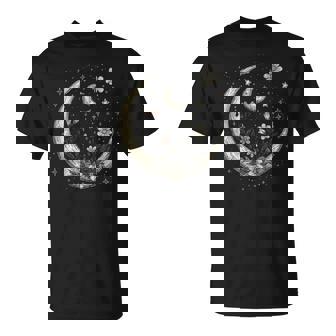 Mystic Cottagecore Lunar Celestial Flowers Stars & Moon T-Shirt - Thegiftio