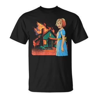 Niña Quemando La Casa Meme Imagen De Moda Antigua Camiseta unisex - Regaloses