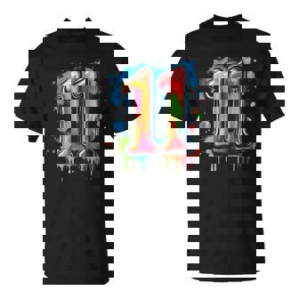 Number 11 11Th Birthday Eleven Year Old Boys Girls Graffiti T-Shirt - Thegiftio