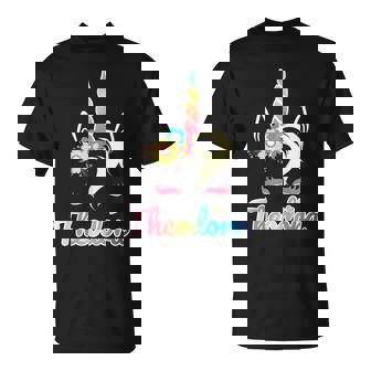 Theodora Licorne Arc-En-Ciel Avec Nom Personnalisé Pour Filles T-Shirt - Cadeauxyz
