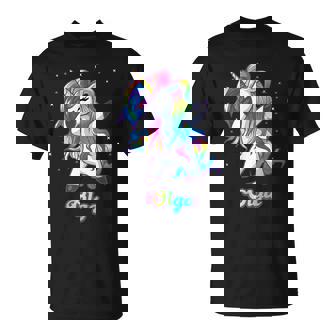 Olga Nombre Personalizado Personalizado Rainbow Unicorn Dabbing Camiseta unisex - Regaloses