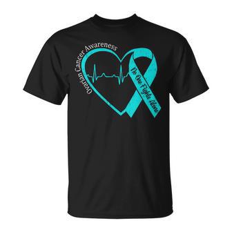 Ovarian Cancer Awareness Heart Teal Ribbon Support Family T-Shirt - Thegiftio UK