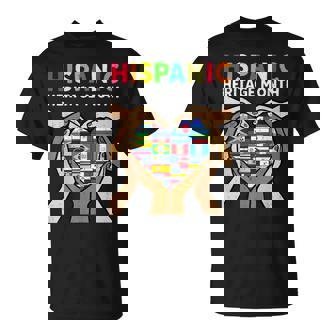 Hispanic Heritage Month Hands Heart Latino Countries Flags T-Shirt - Monsterry