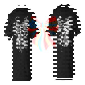 Patriotic Memorial Veteran 4Th Of July Flag Bow Coquette T-Shirt - Thegiftio UK