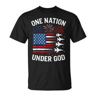 Patriotic One Nation Under God Boy 4Th July Usa Fighter Jet T-Shirt - Thegiftio UK