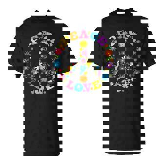 Peace Sign Love Flower 60S 70S Tie Dye Hippie Costume T-Shirt - Thegiftio