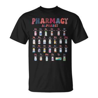 Pharmacy Alphabet Pharmacist Technician Medicine Nurse Pills T-Shirt - Thegiftio UK