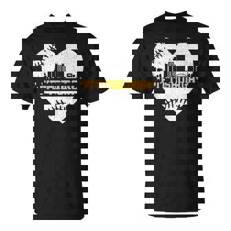 Pittsburgh Lovers Skyline Retro Baseball Heartbeat Women T-Shirt | Mazezy