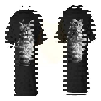 Portrait Majestueux Chat Poilu Regard Intense T-Shirt - Cadeauxyz