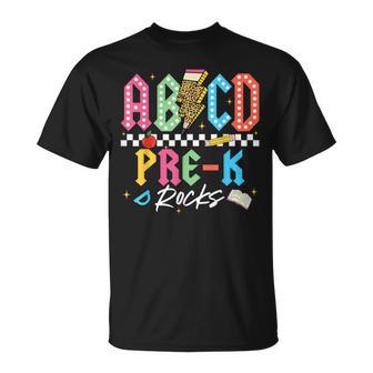 Pre K Rocks Teacher Back To School Abcd Rocks First Day T-Shirt - Thegiftio UK