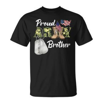 Proud Army Brother Military Brother With Dog Tag Us Flag T-Shirt - Thegiftio UK