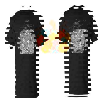 Pumpkin Floral Autumn Fall Season Wildflower Thanksgiving T-Shirt | Mazezy