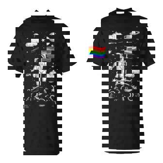 Rainbow Flag Space Lgbtq Gay Pride Astronaut Moon Women T-Shirt - Monsterry